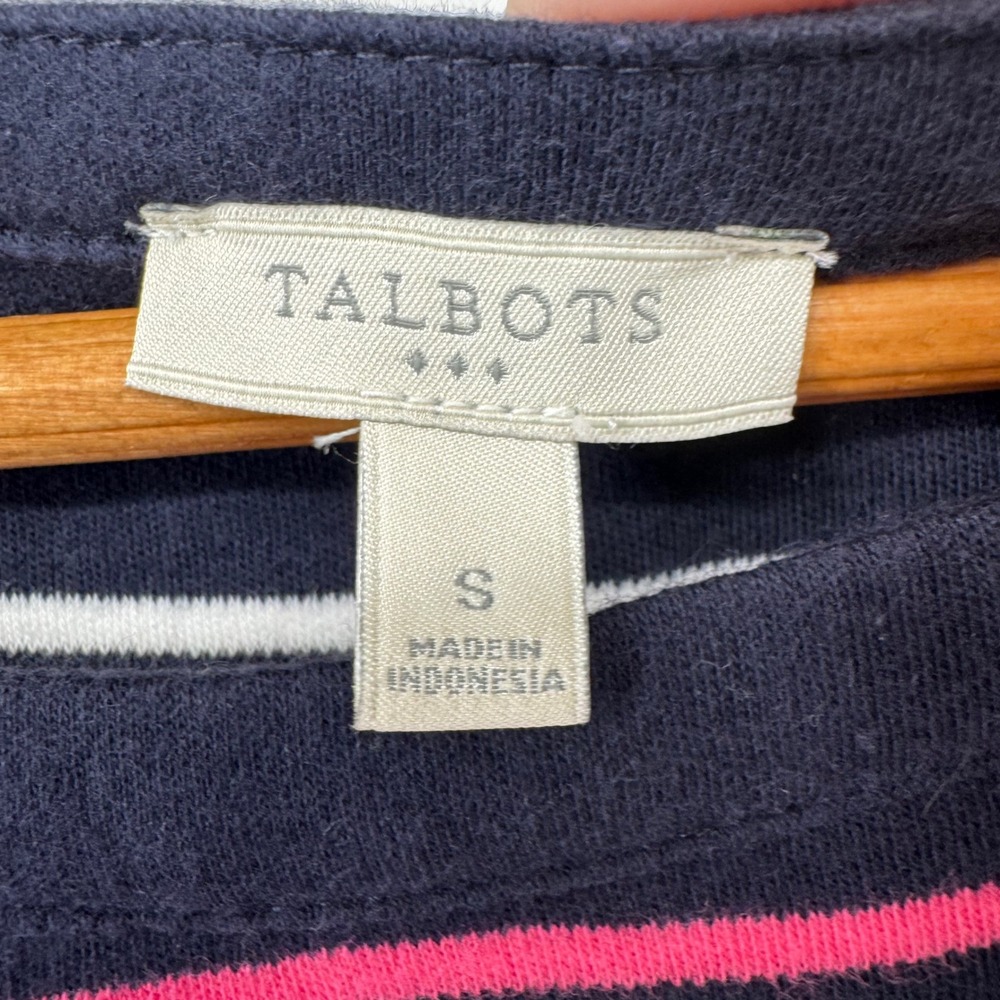 Talbots Womens Navy Pink White Striped Cotton Short Sleeve T-Shirt Dress Size S - Picture 3 of 10